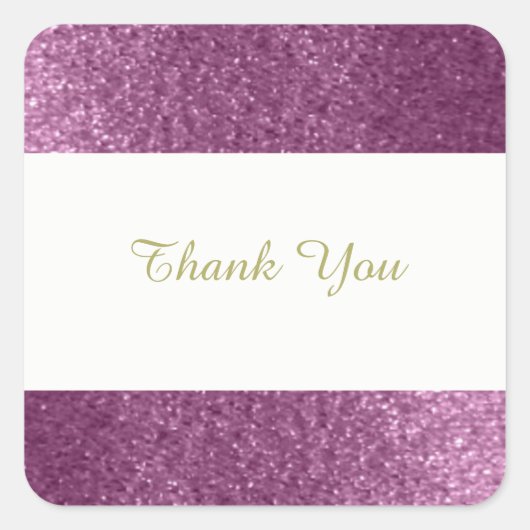 パープルフェイクグリッターありがとう スクエアシール (正面)