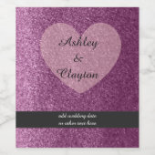 パープルフェイクグリッターとハート ワインラベル (シングルラベル)