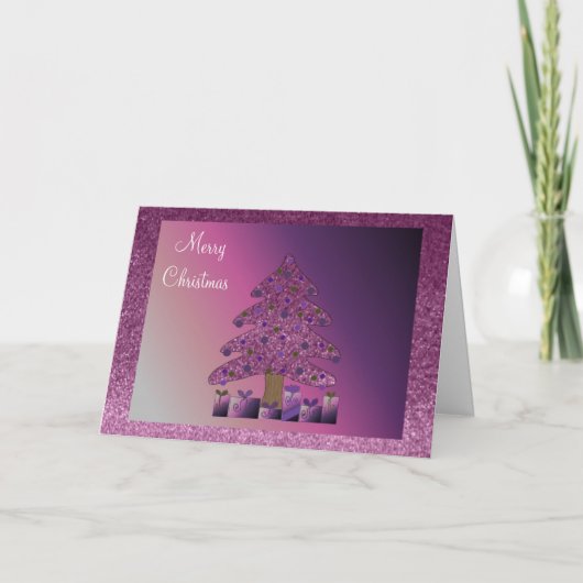 パープルフェイクグリッタークリスマスツリー シーズンカード (正面)
