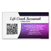 パープルフェイクグリッターグラデーションQRコードプロフェッショナル マグネット名刺 (正面)