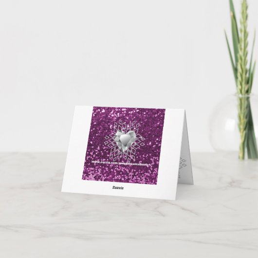 パープルフェイクグリッターダイヤモンドハートスノーフレーク シーズンカード (裏面)