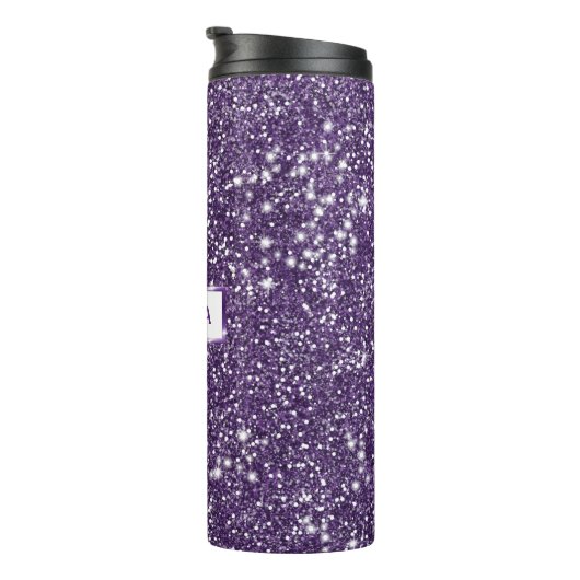 パープルフェイクグリッターテクスチャエフェクトと名前をカスタムする タンブラー (回転右)