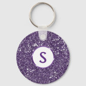 パープルフェイクグリッターテクスチャルック&モノグラカスタムム キーホルダー (正面)