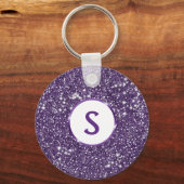 パープルフェイクグリッターテクスチャルック&モノグラカスタムム キーホルダー (正面)