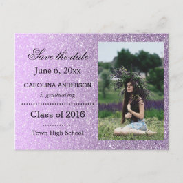 パープルフェイクグリッター大学院写真Save The Date 案内ポストカード