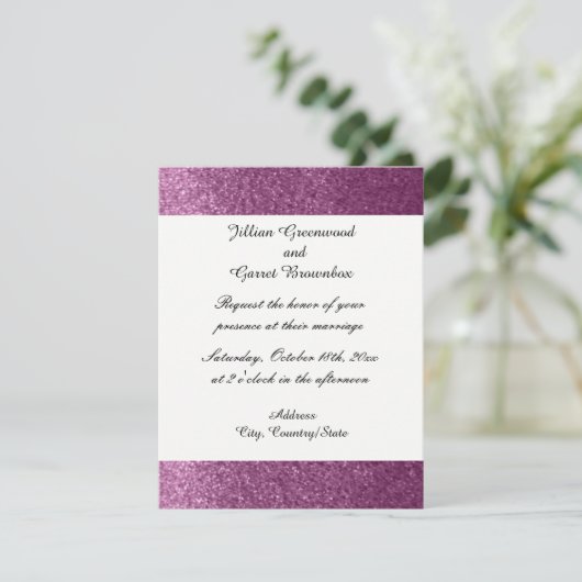 パープルフェイクグリッター結婚式招待状 招待状 (スタンド正面)