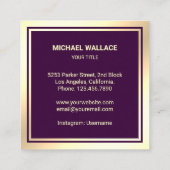 パープルフェイクゴールドフォイルヘッドフォンミュージックDJ スクエア名刺 (裏面)