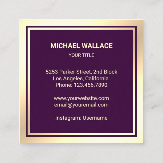 パープルフェイクゴールドフォイルヘッドフォンミュージックDJ スクエア名刺 (裏面)