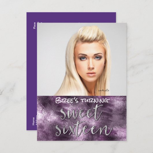 パープルフェイクフォイルグラマーシックなフォトスイート16 案内ポストカード (正面/裏面)