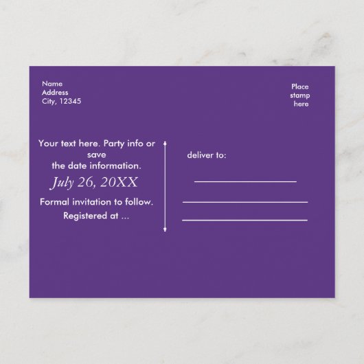 パープルフェイクフォイルグラマーシックなフォトスイート16 案内ポストカード (裏面)