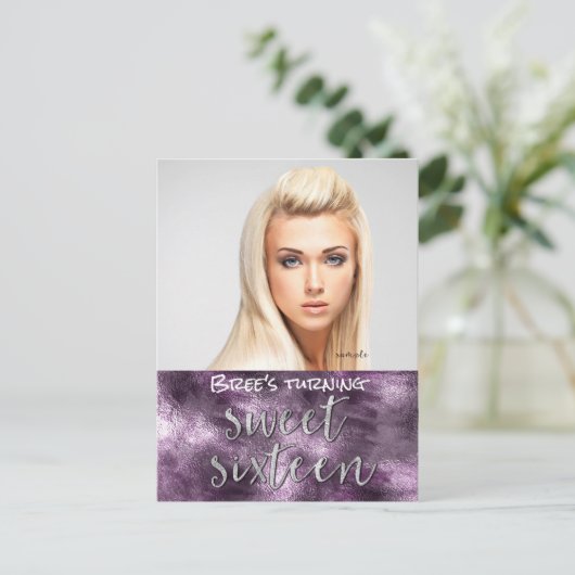パープルフェイクフォイルグラマーシックなフォトスイート16 案内ポストカード (スタンド正面)