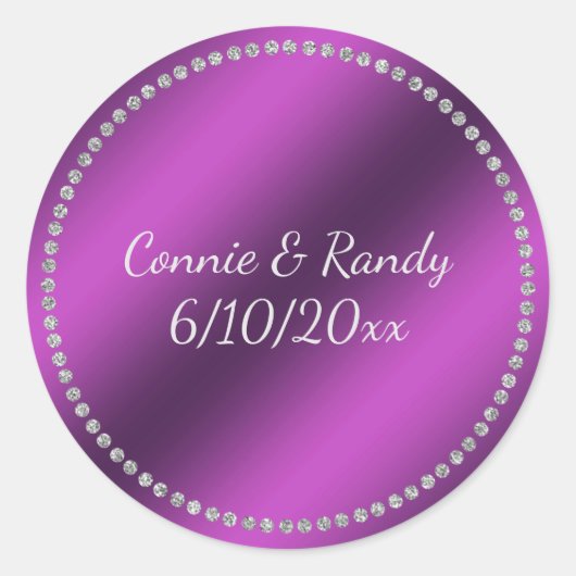 パープルフェイクフォイル結婚のステッカー ラウンドシール (正面)