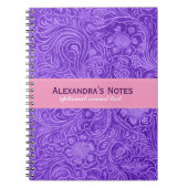 パープルフェイクフローラレザーデザインスエードルック ノートブック (正面)