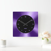 パープルフェイクメタリックデザインステンレス鋼の外観 スクエア壁時計 (ホーム)