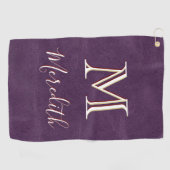 パープルフェイクレザーユニーク3色モノグラム名 ゴルフタオル (横)
