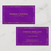 パープルフェイクレザーヴィンテージルック金ゴールドアクセント 名刺 (正面/裏面)