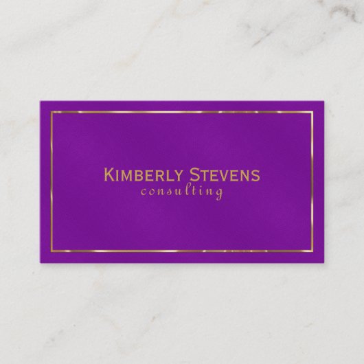 パープルフェイクレザーヴィンテージルック金ゴールドアクセント 名刺 (正面)
