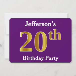 パープルフェイク金ゴールド20th誕生日パーティー;名前をカスタムする 招待状