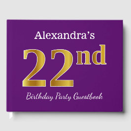 パープルフェイク金ゴールド22nd誕生日パーティー；名前をカスタムする ゲストブック