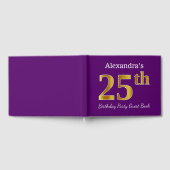 パープルフェイク金ゴールド25th誕生日パーティー;名前をカスタムする ゲストブック (全面)