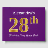 パープルフェイク金ゴールド28th誕生日パーティー;名前をカスタムする ゲストブック (正面)