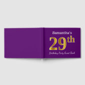 パープルフェイク金ゴールド29th誕生日パーティー;名前をカスタムする ゲストブック (全面)