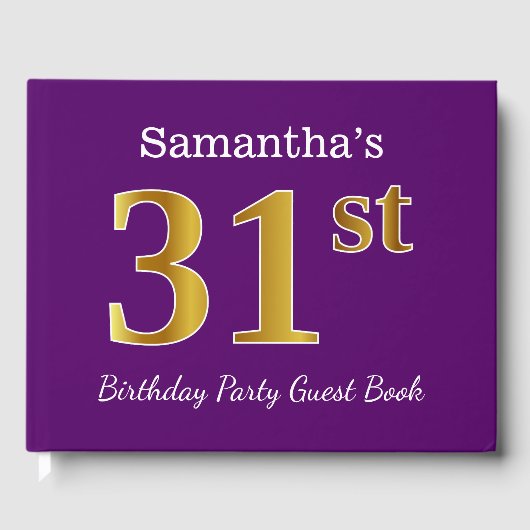 パープルフェイク金ゴールド31th誕生日パーティー；名前をカスタムする ゲストブック (正面)