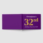 パープルフェイク金ゴールド32nd誕生日パーティー；名前をカスタムする ゲストブック (全面)