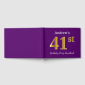 パープルフェイク金ゴールド41th誕生日パーティー;名前をカスタムする ゲストブック (全面)