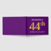 パープルフェイク金ゴールド44th誕生日パーティー；名前をカスタムする ゲストブック (全面)