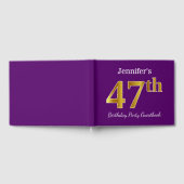 パープルフェイク金ゴールド47th誕生日パーティー;名前をカスタムする ゲストブック (全面)