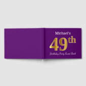 パープルフェイク金ゴールド49th誕生日パーティー;名前をカスタムする ゲストブック (全面)