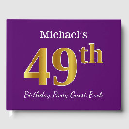 パープルフェイク金ゴールド49th誕生日パーティー；名前をカスタムする ゲストブック