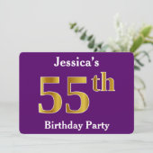 パープルフェイク金ゴールド55th誕生日パーティー；名前をカスタムする 招待状 (スタンド正面)