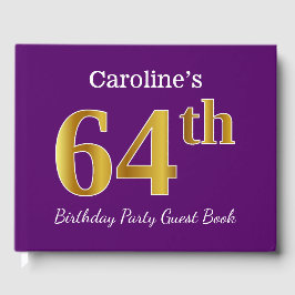 パープルフェイク金ゴールド64th誕生日パーティー；名前をカスタムする ゲストブック