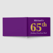 パープルフェイク金ゴールド65th誕生日パーティー；名前をカスタムする ゲストブック (全面)