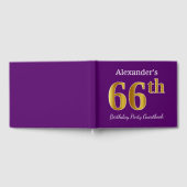 パープルフェイク金ゴールド66th誕生日パーティー;名前をカスタムする ゲストブック (全面)
