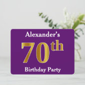 パープルフェイク金ゴールド70th誕生日パーティー；名前をカスタムする 招待状 (スタンド正面)