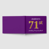 パープルフェイク金ゴールド71th誕生日パーティー；名前をカスタムする ゲストブック (全面)