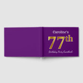 パープルフェイク金ゴールド77th誕生日パーティー；名前をカスタムする ゲストブック (全面)