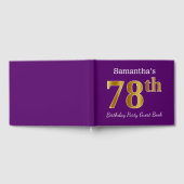 パープルフェイク金ゴールド78th誕生日パーティー；名前をカスタムする ゲストブック (全面)