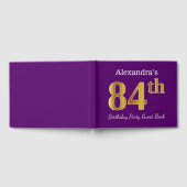 パープルフェイク金ゴールド84th誕生日パーティー;名前をカスタムする ゲストブック (全面)