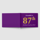 パープルフェイク金ゴールド87th誕生日パーティー；名前をカスタムする ゲストブック (全面)