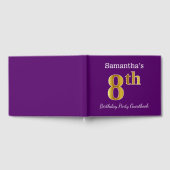 パープルフェイク金ゴールド8th誕生日パーティー+名前をカスタムする ゲストブック (全面)