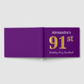 パープルフェイク金ゴールド91th誕生日パーティー;名前をカスタムする ゲストブック (全面)