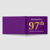 パープルフェイク金ゴールド97th誕生日パーティー；名前をカスタムする ゲストブック (全面)