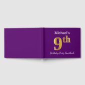 パープルフェイク金ゴールド9th誕生日パーティー+名前をカスタムする ゲストブック (全面)