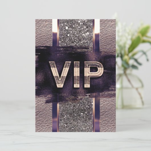 パープルフェイク&メタリックVIPパーティの招待状 招待状 (スタンド正面)