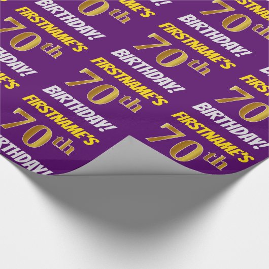 パープルフェイク/模造金ゴールド「70誕生日」 ラッピングペーパー (角)