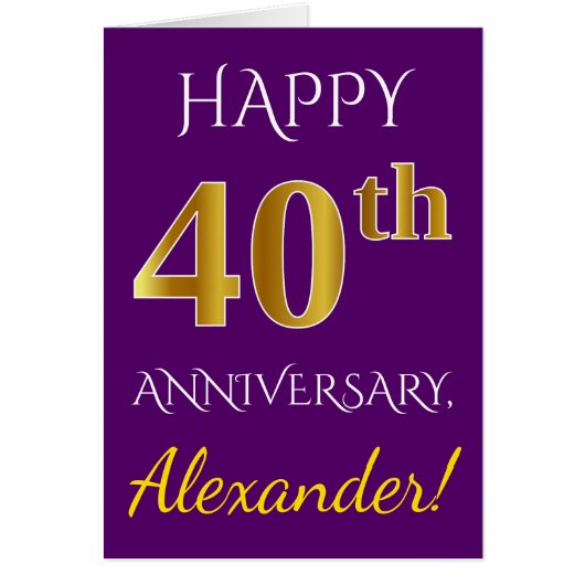 パープルフェイク、金ゴールド40周年結婚の日+名前 (正面)